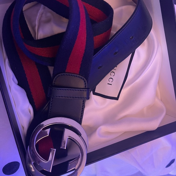 Gucci Web belt with G buckle. Blue & Red Web - Picture 12 of 12